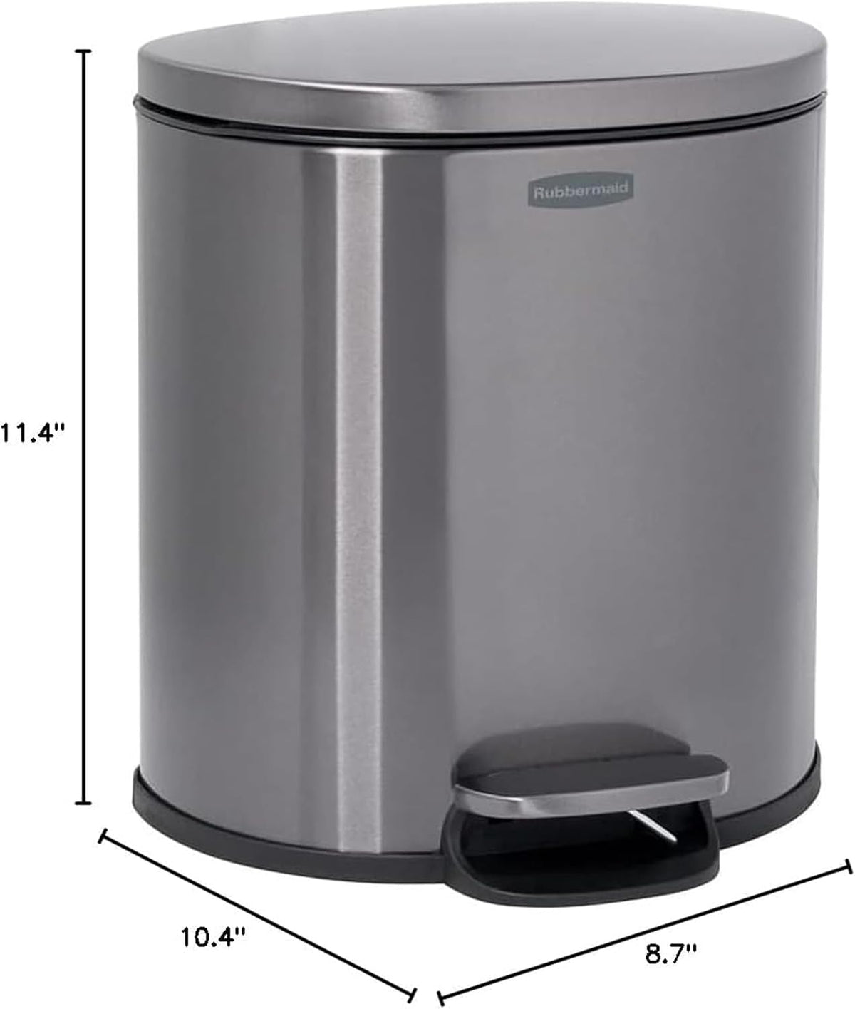 Rubbermaid Stainless Steel Semi-Round Step-On Trash Can, 1.6-Gallon, Charcoal, Small Wastebasket with Lid for Home/Kitchen/Bathroom/Office