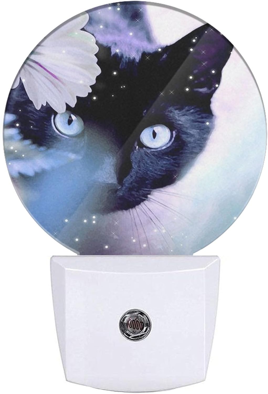 EKOBLA Cat and White Flower Night Light, Plug in Wall Light with Sensor