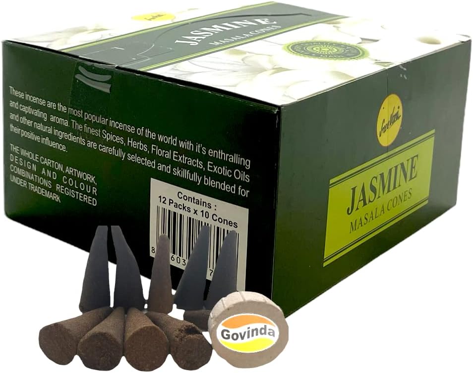 Sreevani Natural Masala Incense Cones and Holder Bundle, 120 Cones Total, Jasmine