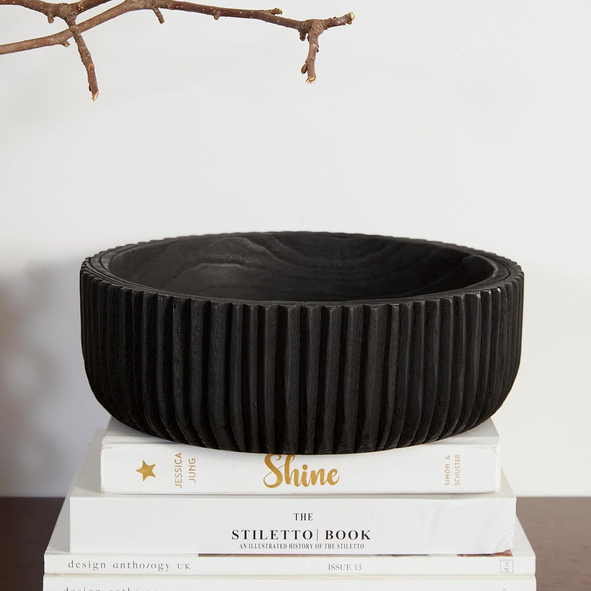 DN DECONATION Wooden Decorative Bowl, 9.84” Black Wood Fruit Bowl for Table