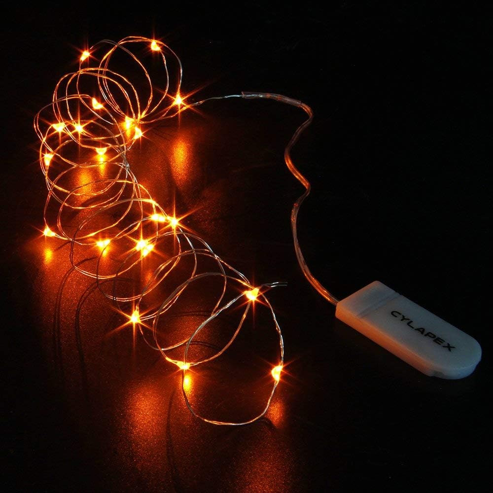 CYLAPEX 12 Pack Fairy Lights Battery Operated 7ft 20 LED Mini String Lights Silver Wire Firefly Starry Moon Twinkle Lights for Wedding Mason Jars Party Christmas Centerpiece Table Decorations, Orange