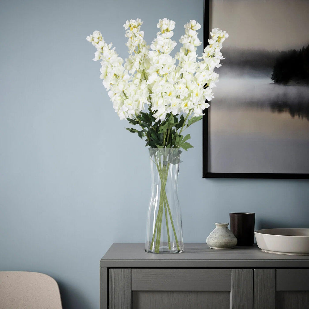 White Delphinium Artificial Flowers,5PCS Faux Larkspur Flowers 39" Long Stem Silk Flowers for Tall Vase Home Wedding Table Decor(White)