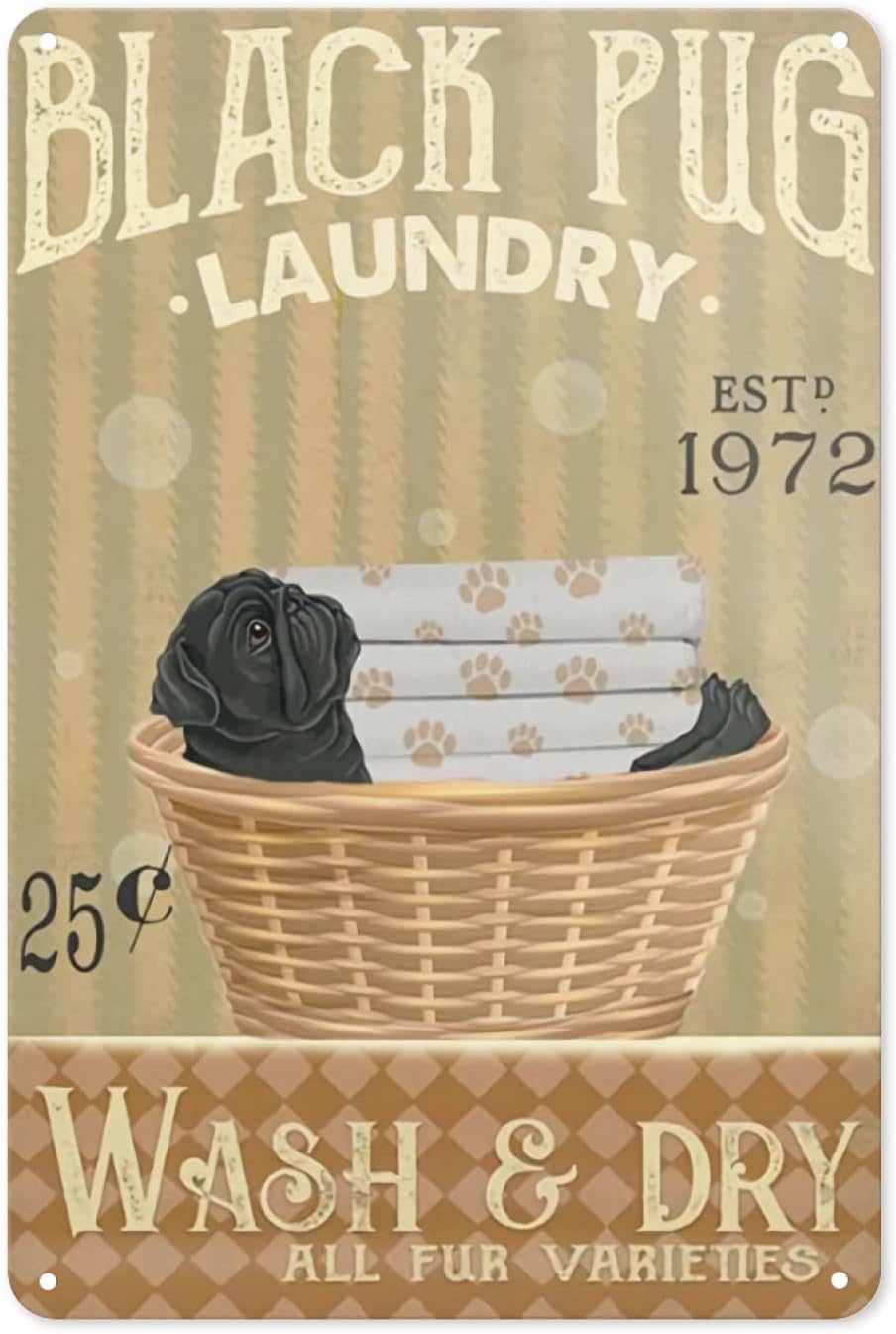 Metal Tin Signs Black Pug Dog Laundry Bathroom Living Room Dog Lover Decoration Home Wall Art Decor 8 X 12 Inches