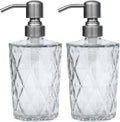 16 OZ Diamond Design Soap Dispense with 304 Rust Proof Stainless Steel Pump Glass Soap Dispenser Kitchen Soap Dispenser Bathroom