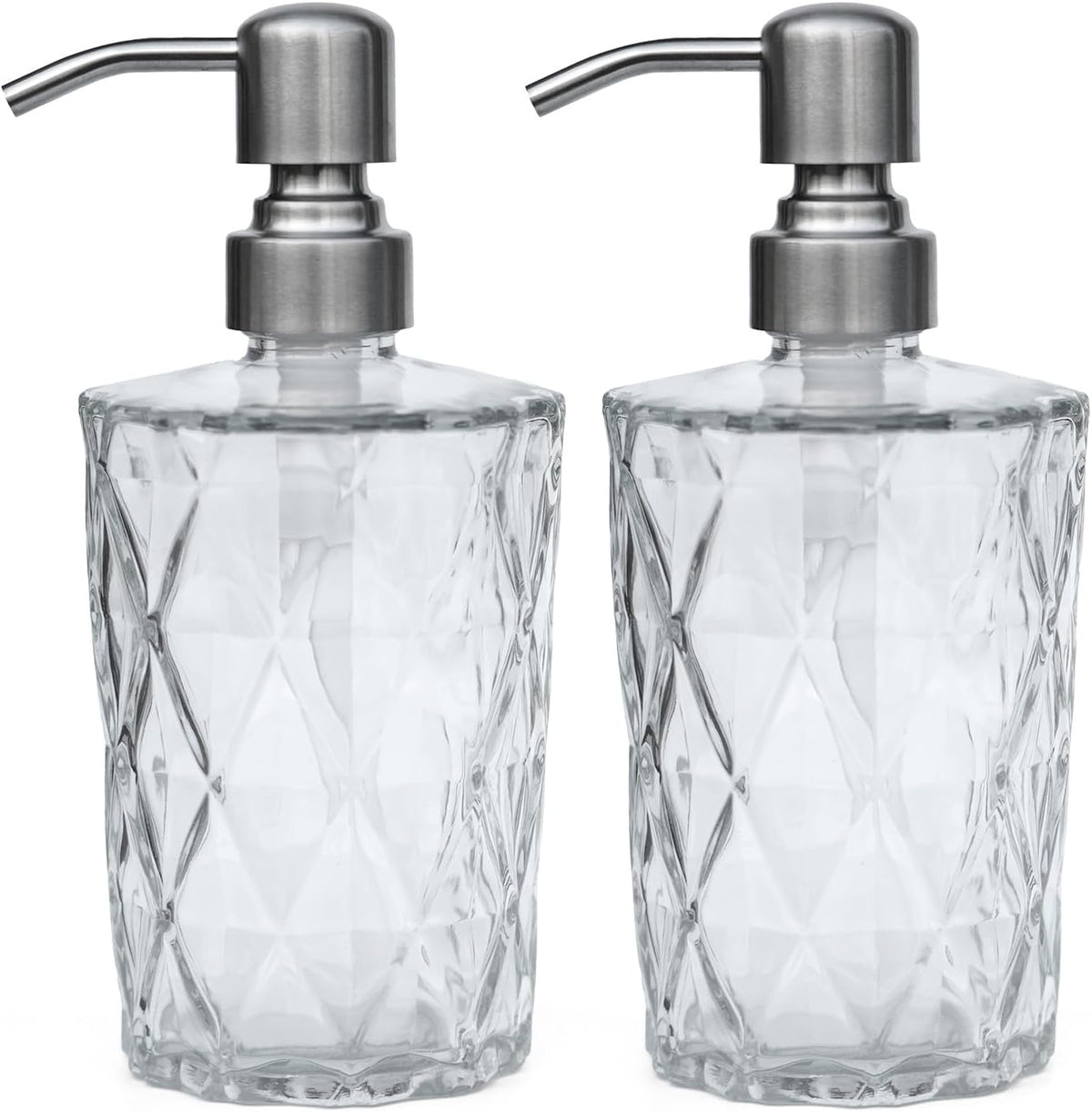 16 OZ Diamond Design Soap Dispense with 304 Rust Proof Stainless Steel Pump Glass Soap Dispenser Kitchen Soap Dispenser Bathroom