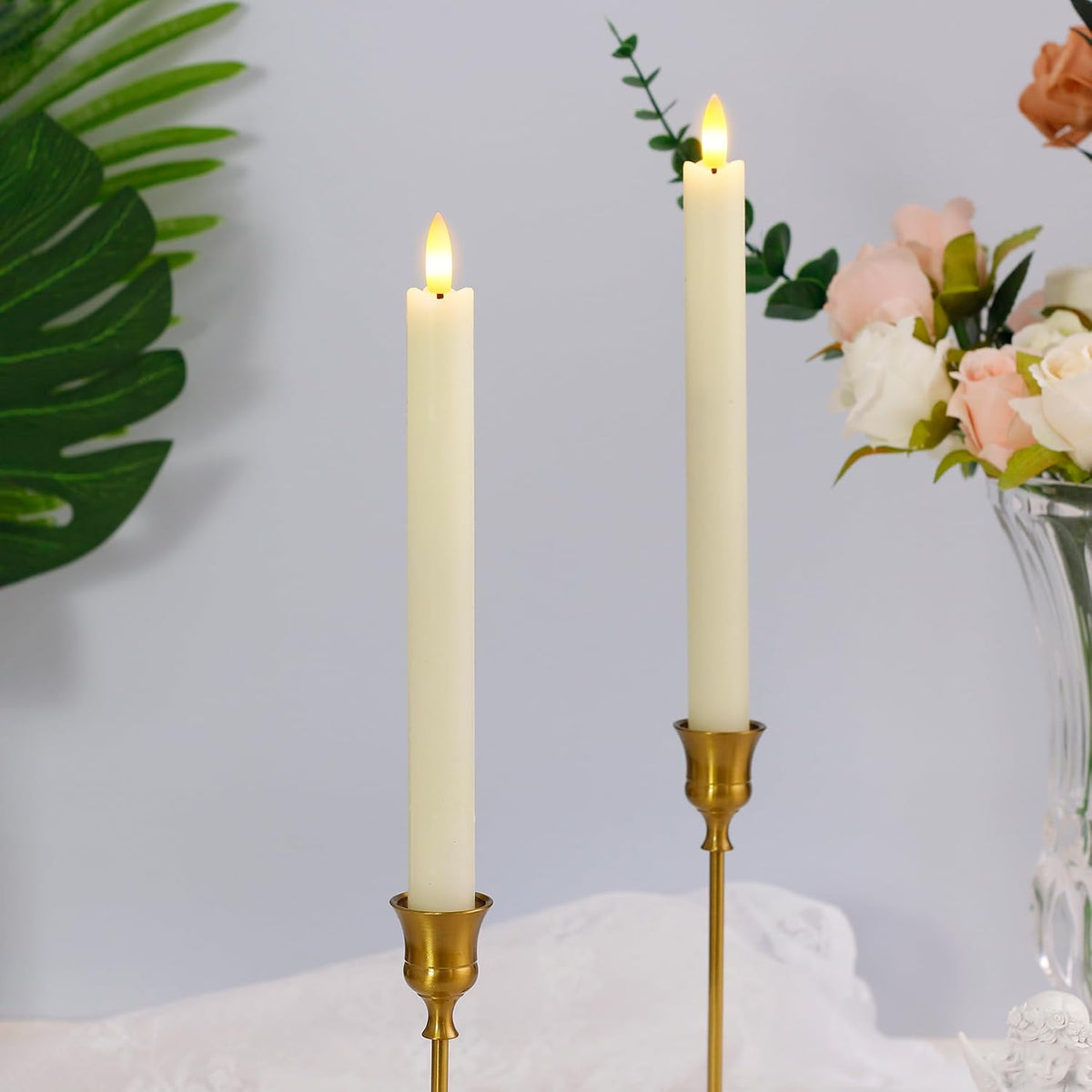 LED Flameless Taper Candles with Remote Timer,Ivory Battery Operated Flickering Window Candles,Pack of 4 Real Wax Warm Fire 3D-Wick Flameless Candlesticks,Home Wedding Decor(0.78" x 9.64")