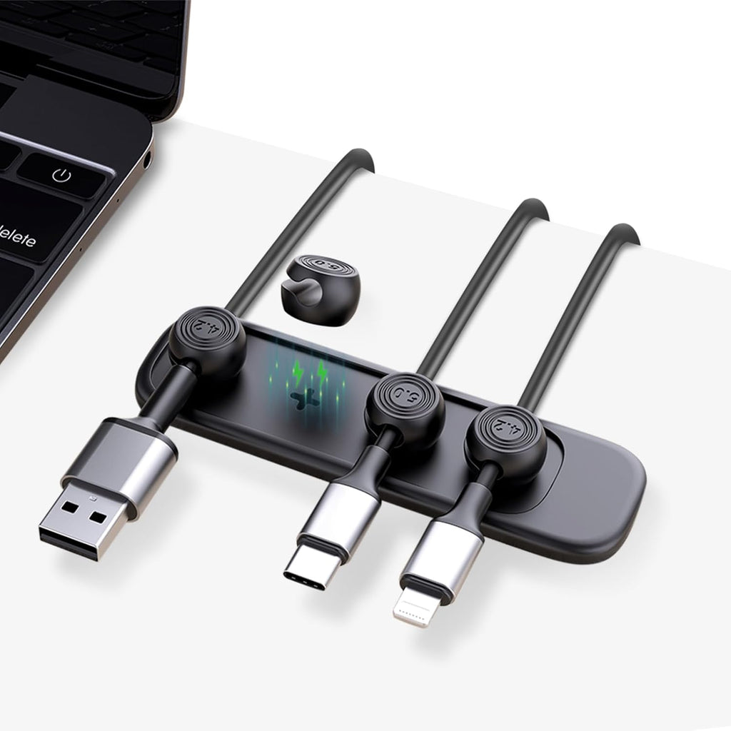 Wanheart Magnetic Cable Organizer for Desk, Adhesive Base & 4 Cable Clips