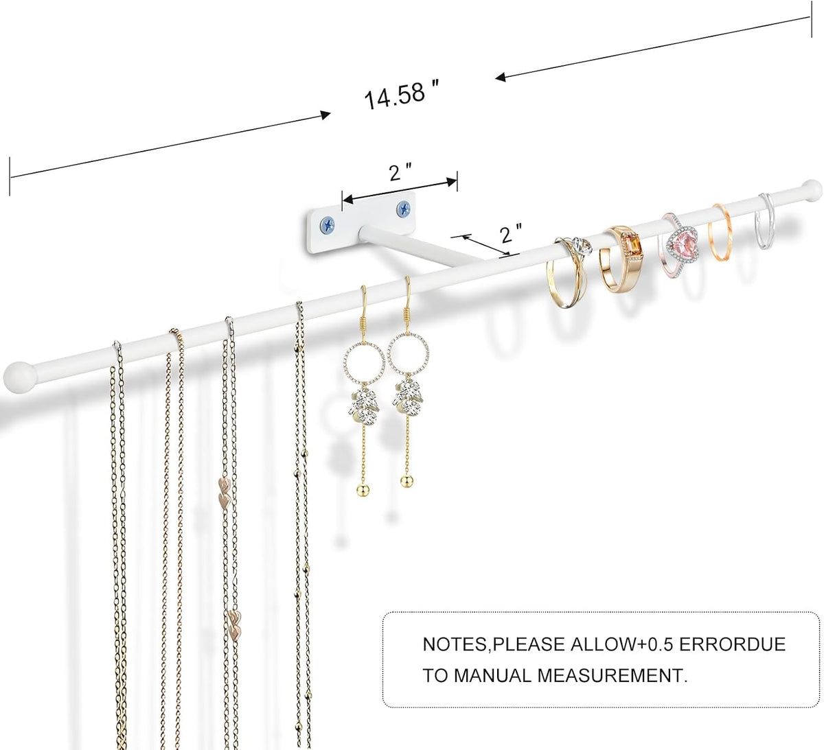 2-Pack Wall Hanging Jewelry Organizer, 14.5" Necklace Holder, White