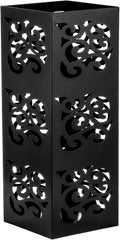 Kingrol Metal Umbrella Holder for Entryway, Square Black Umbrella Stand with Hollow Design, Freestanding Umbrella Rack for Umbrellas, Canes and Walking Sticks, 6 x 6 x 15.75 Inch