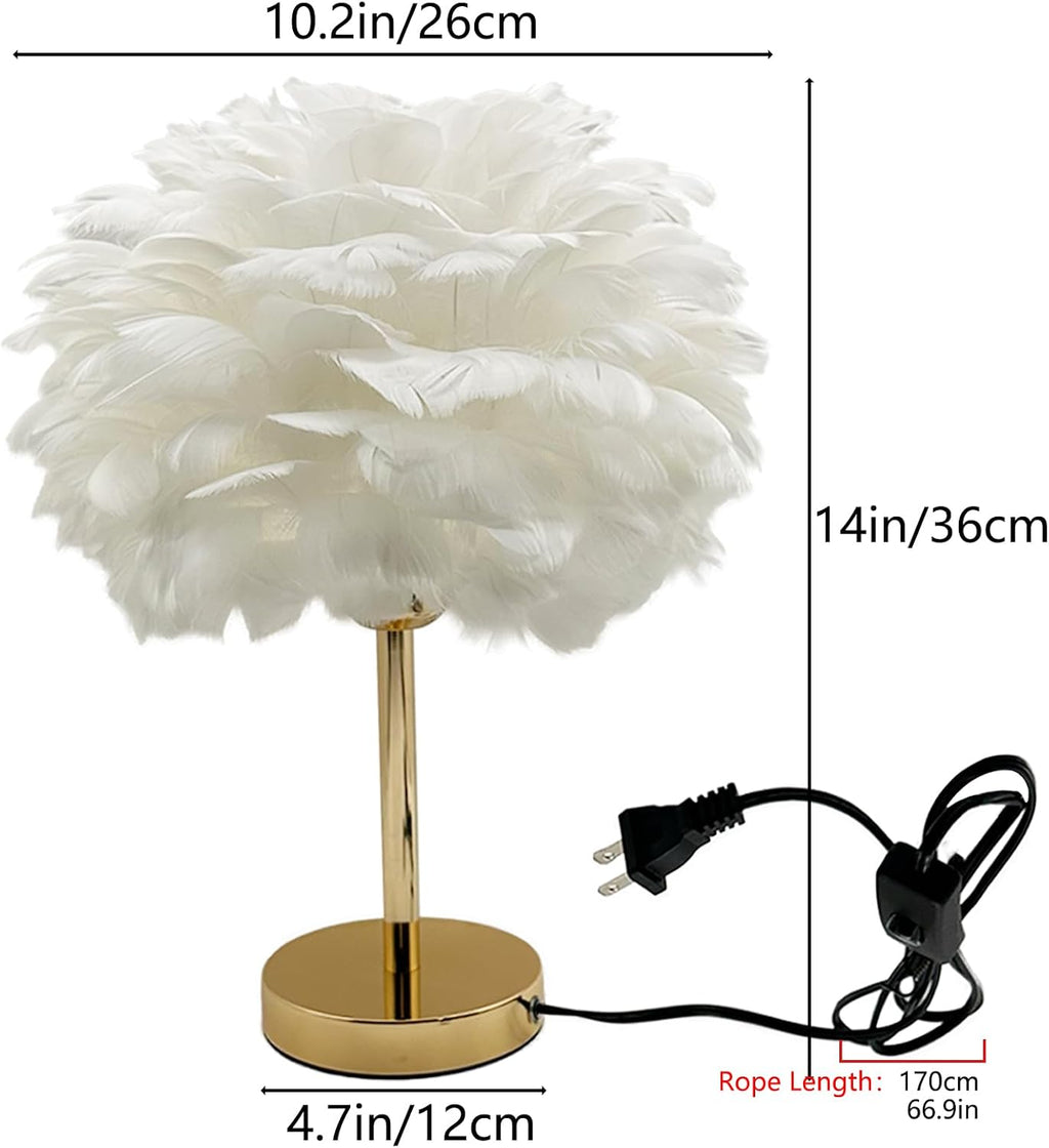 White Feather Table Lamp with Gold Finish - 3 Color Changing LED Bedside Desk Lamp, Modern Elegant Decor for Hotel Wedding Living Room, Ideal Gift for Women