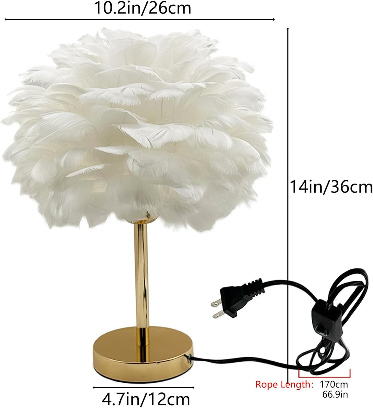White Feather Table Lamp with Gold Finish - 3 Color Changing LED Bedside Desk Lamp, Modern Elegant Decor for Hotel Wedding Living Room, Ideal Gift for Women