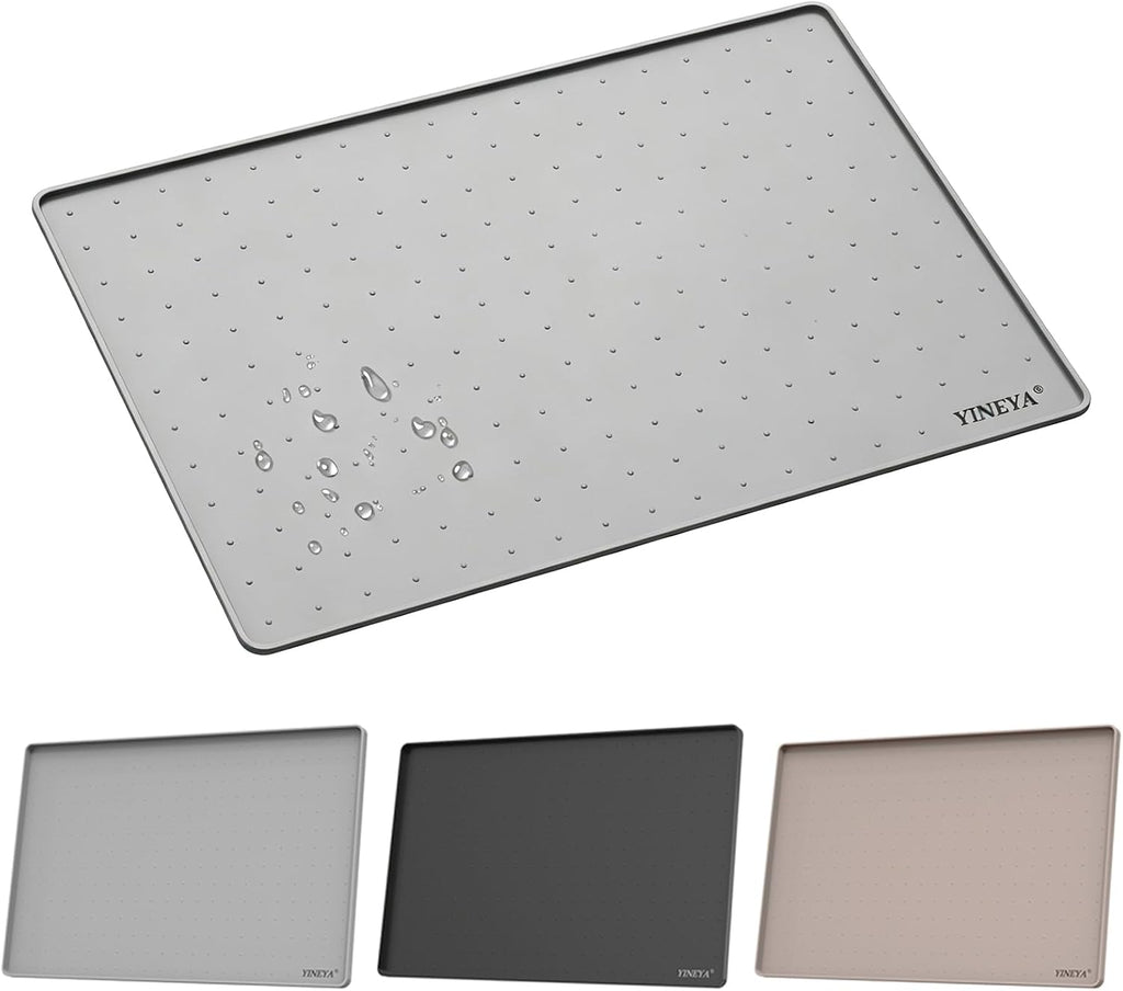 YINEYA 18" x 12" Silicone Cat Food Mat Waterproof, 0.2" Raised Edge(Gray)