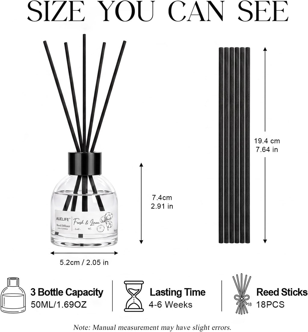 AUEFLIE Reed Diffuser Set of 3, Sea Salt/Eucalyptus Lavender/Fresh Linen