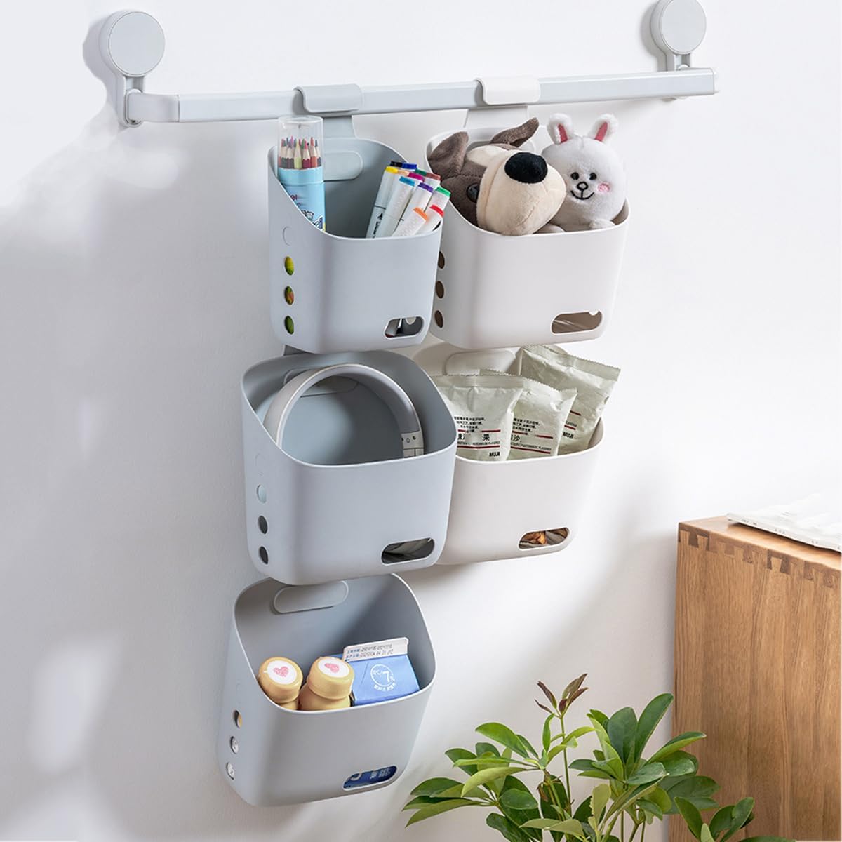 3 Pcs Hanging Shower Basket Caddy, Portable Walll Storage Organizer with Hooks for Bathroom Kithcen Dorm College,Large Grey