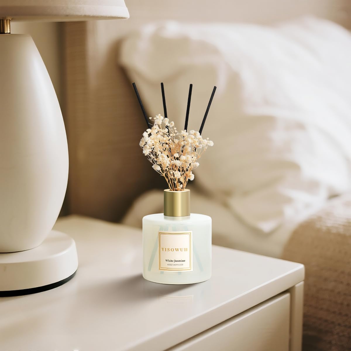Diffusers for Home 6.76 fl oz（200ml）, YISOWUH White Jasmine Reed Diffuser Set Oil Diffusers with 8 Reed Sticks, Long Lasting Fragrance for Home Decor, Bathroom, Bedroom, Gifts