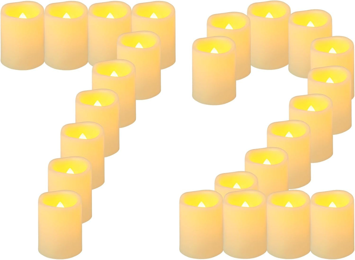 48 Pack 1.5" x 2" Battery Operated Votive Candles, Flameless LED Votive Tea Light Candles Flickering, Electric Powered Outdoor Flicker Candles Bulk for Holiday Wedding Halloween Home Decorations