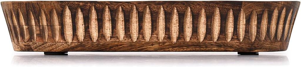 Kaizen Casa Decorative Mango Wood Bowl – Hand-Carved Wooden Centerpiece with Burned Finish for Entry Table, Coffee Table, Kitchen & Dining Room | Rustic Farmhouse Décor (14" X 6" X 2")
