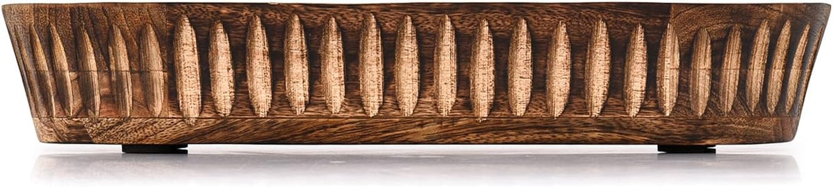 Kaizen Casa Decorative Mango Wood Bowl – Hand-Carved Wooden Centerpiece with Burned Finish for Entry Table, Coffee Table, Kitchen & Dining Room | Rustic Farmhouse Décor (14" X 6" X 2")