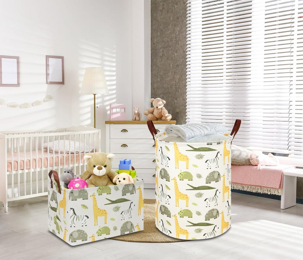 NTAOHAMPER Kids Laundry Hamper, Green Laundry Basket, Baby Nursery Hamper, Waterproof Storage Bin, Clothes Organizer Basket, Room Decor(Green Animal)