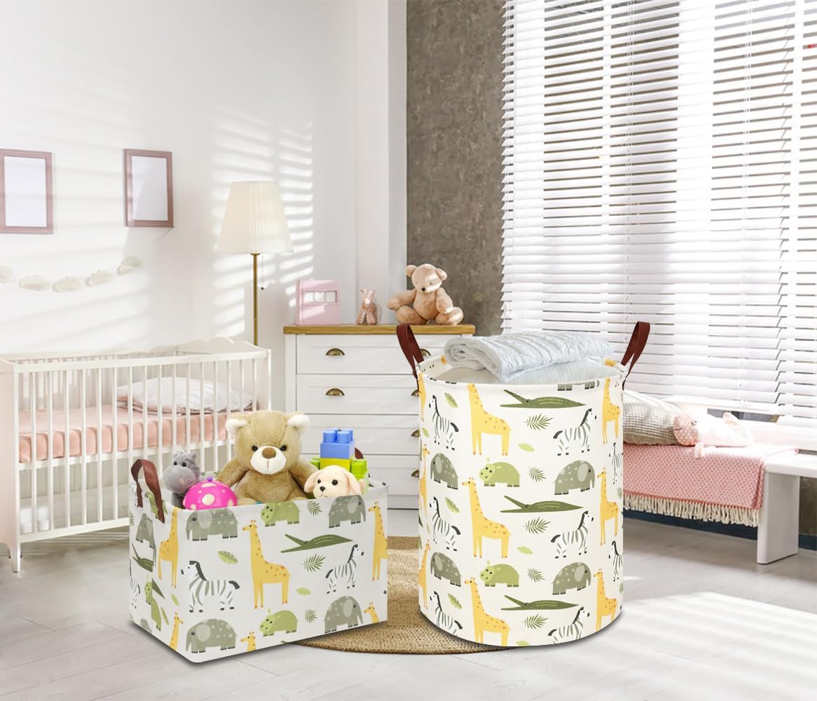 NTAOHAMPER Kids Laundry Hamper, Green Laundry Basket, Baby Nursery Hamper, Waterproof Storage Bin, Clothes Organizer Basket, Room Decor(Green Animal)