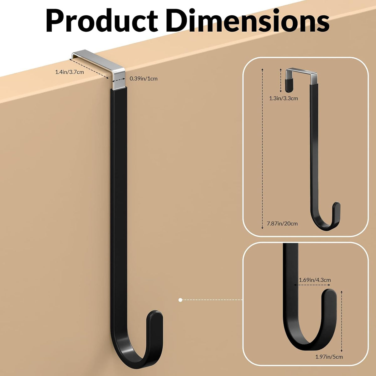 4 Pack Door Hooks for Hanging Clothes & Towels, Heavy Duty Over The Door Organizer Rack for Purses, Hats, Fits Most Standard Interior Doors (Up to 1.4")