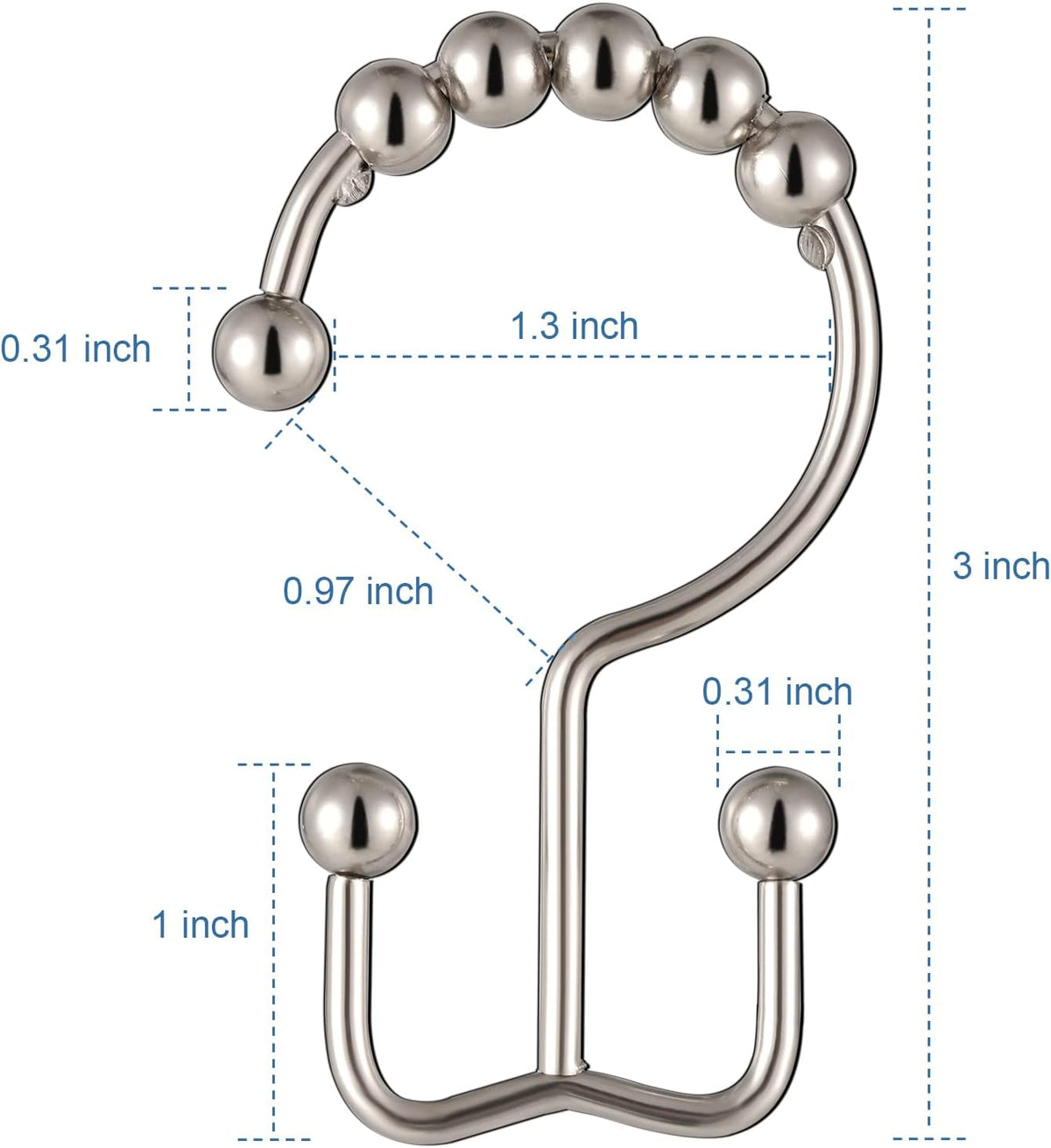 TOPROD Shower Curtain Hooks Rings Shower Curtain Hangers for Bathroom Hooks