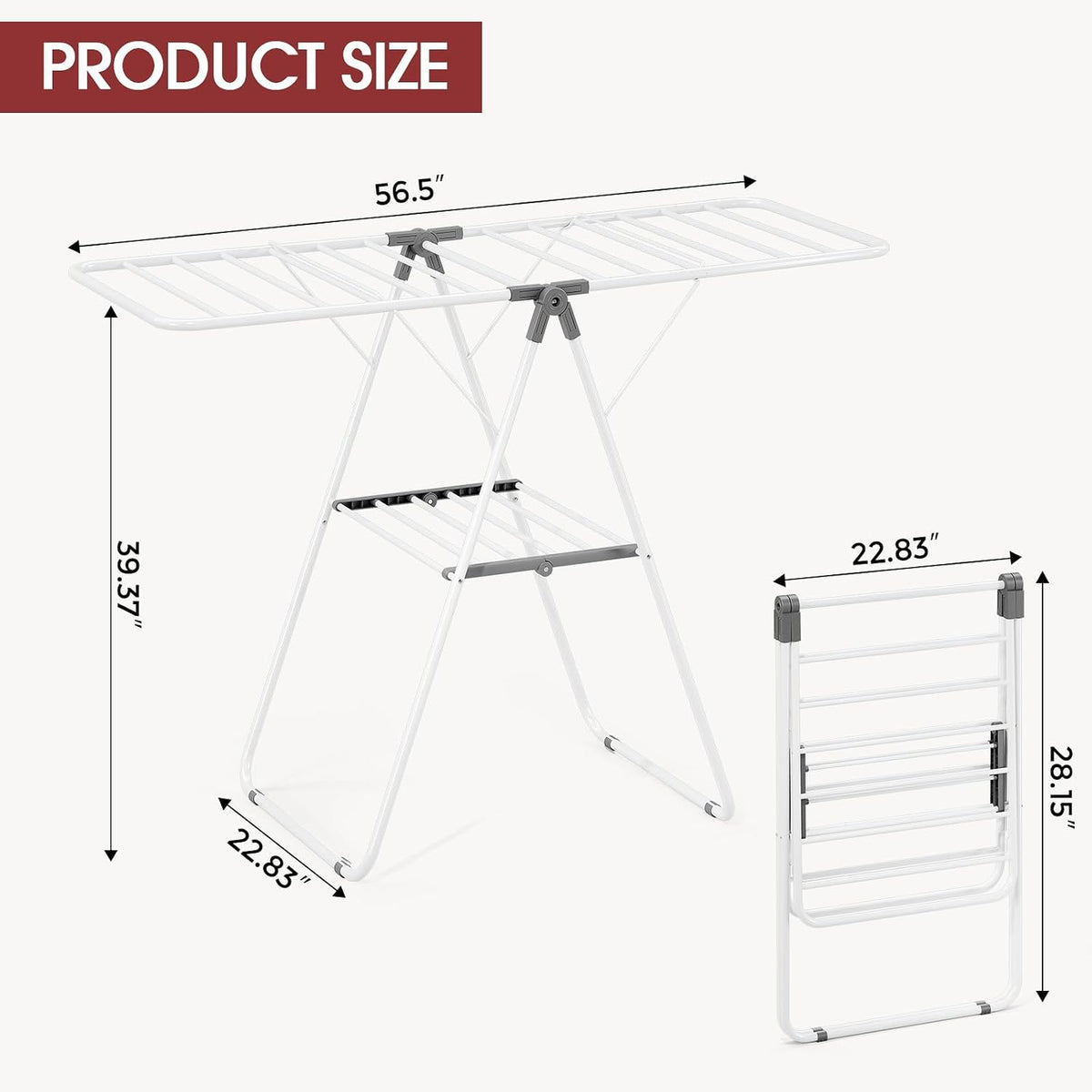 APEXCHASER Foldable Clothes Drying Rack, Adjustable Gullwings Space-Saving Laundry Drying Rack, Indoor Outdoor Use for Laundry Room Balcony Patio, Grey