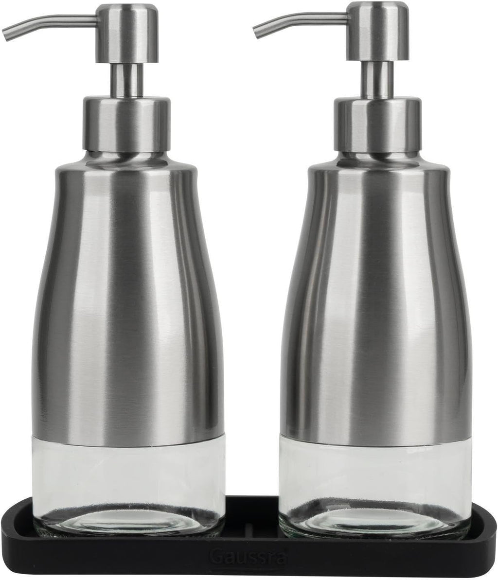 Gaussra Kitchen Soap Dispenser with Silicone Tray & Stickers 11 OZ / 320 ML
