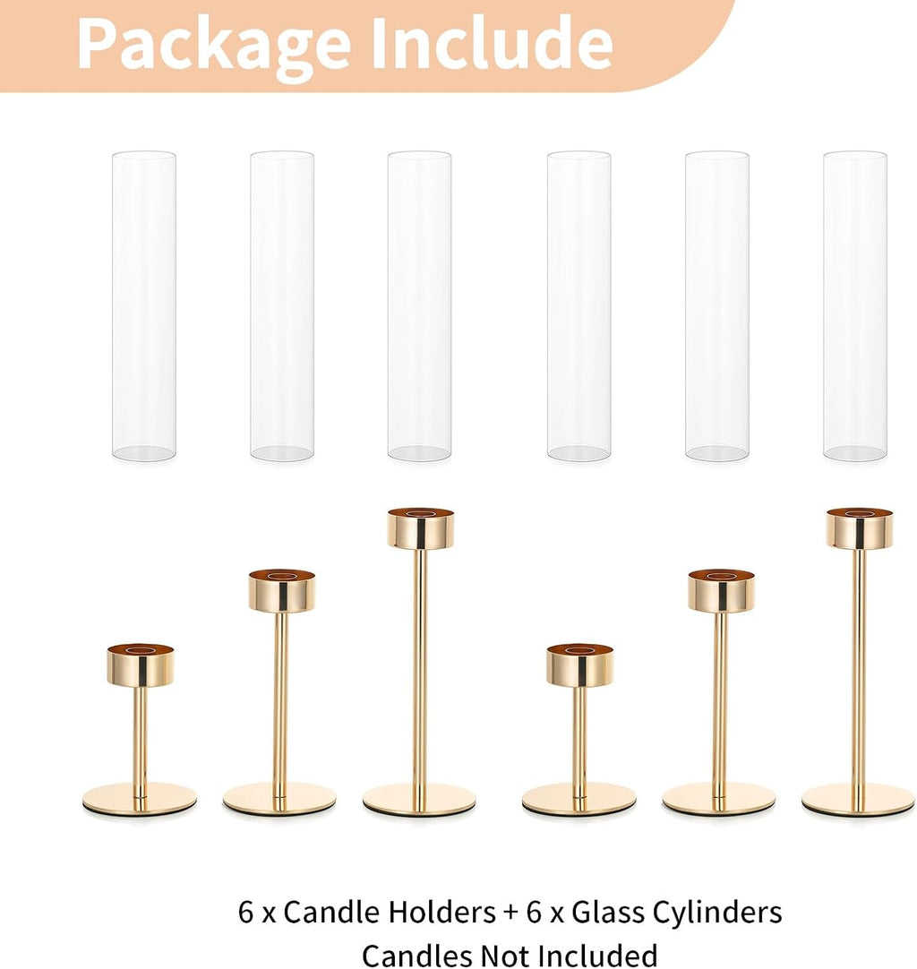 NUPTIO Hurricane Candle Holder for Candlestick, 6 Pcs Gold Candle Holders