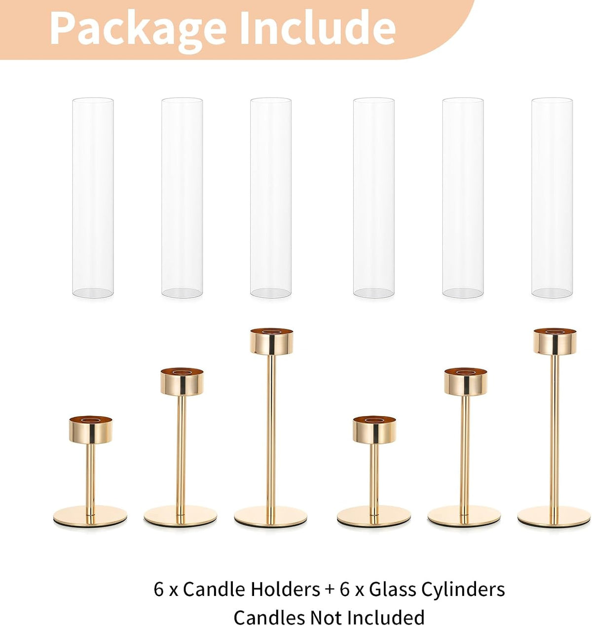 NUPTIO Hurricane Candle Holder for Candlestick, 6 Pcs Gold Candle Holders