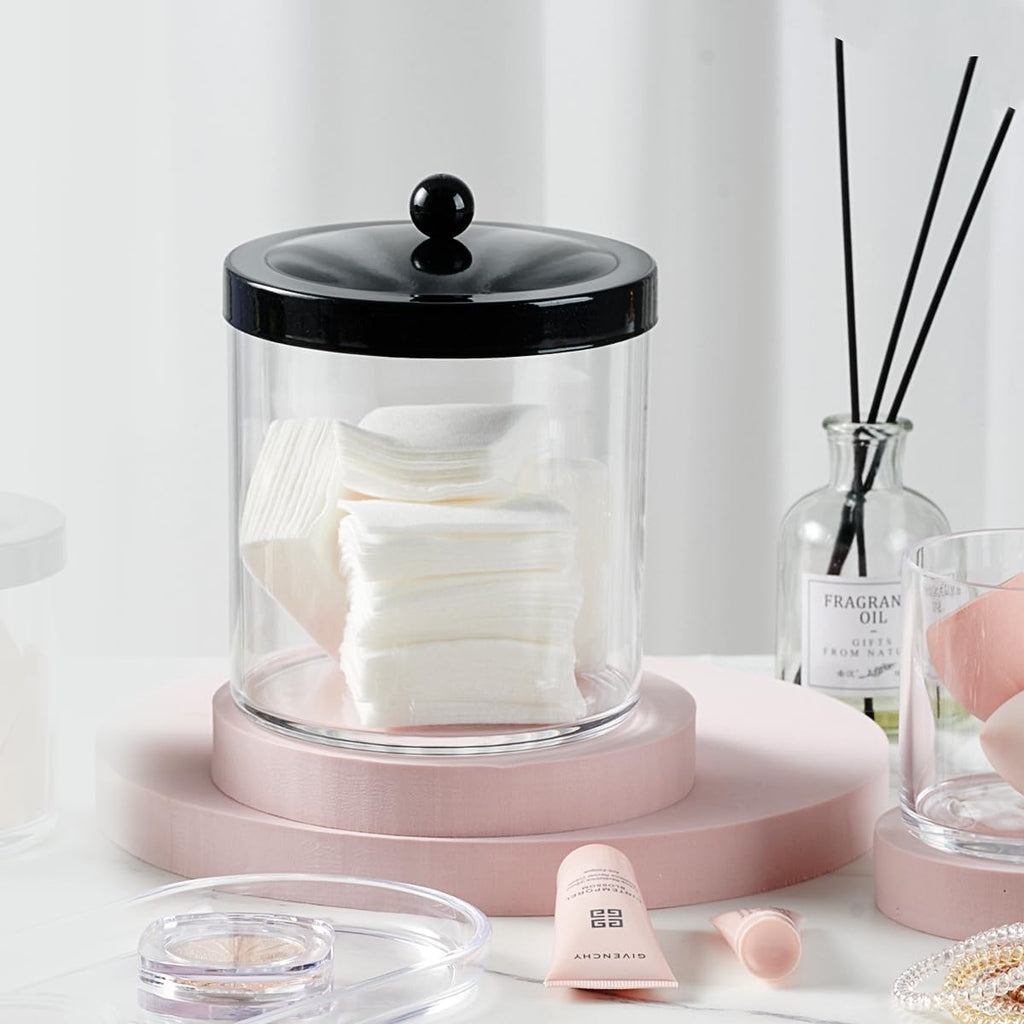SheeChung 2 Pack Plastic Apothecary Jars with Black Metal Lids