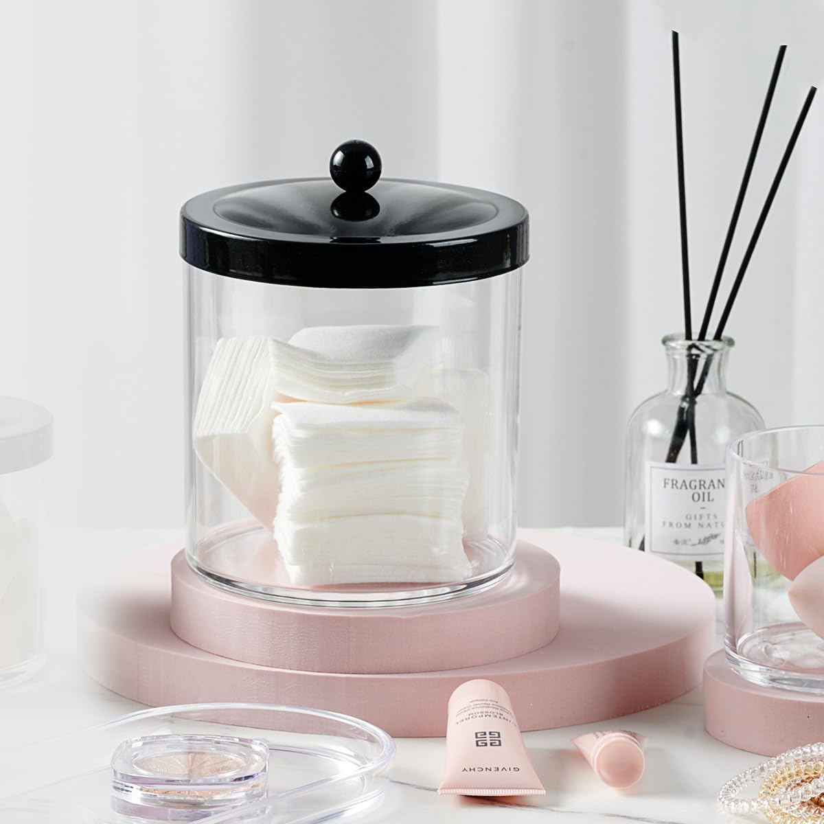 SheeChung 2 Pack Plastic Apothecary Jars with Black Metal Lids