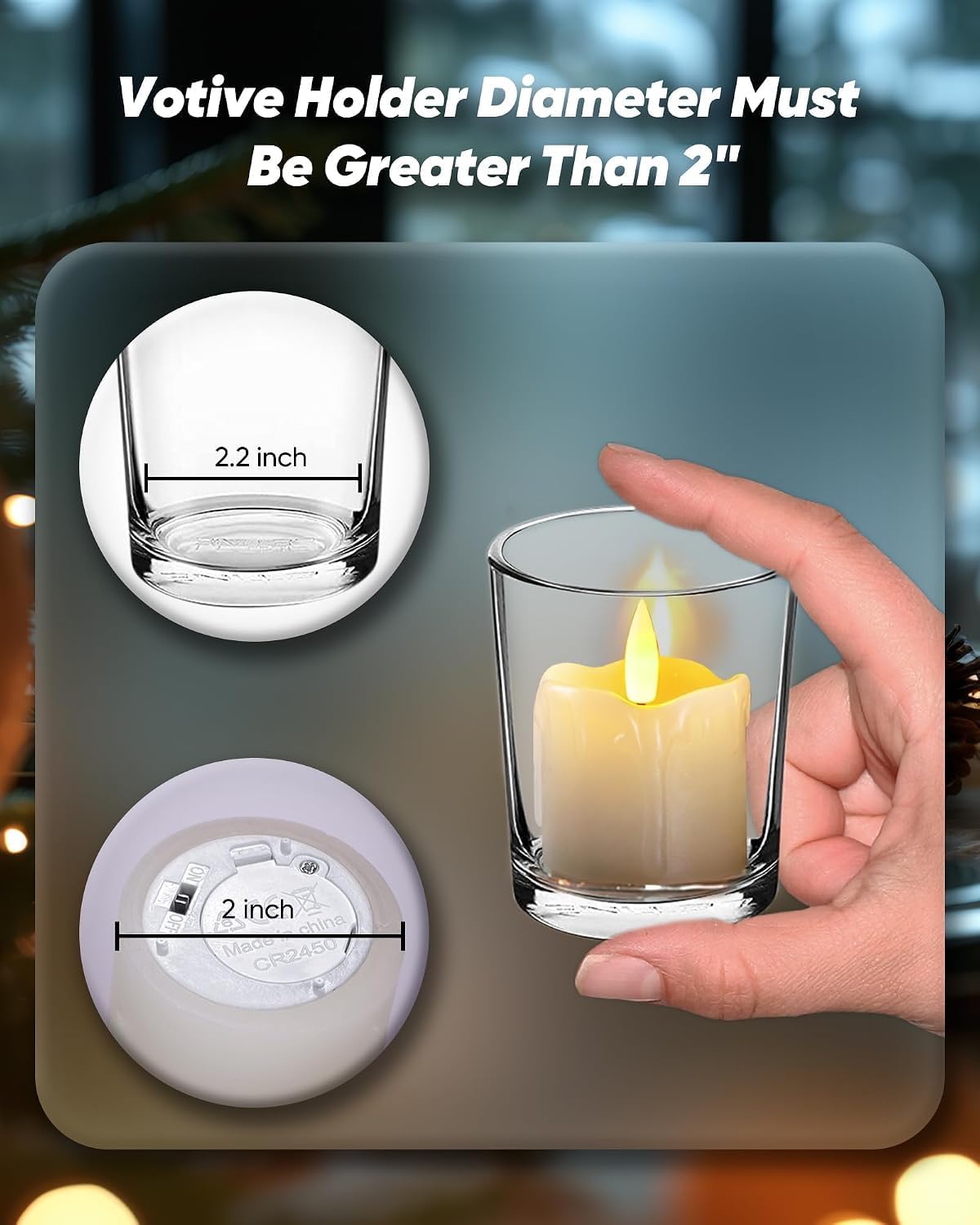 Homemory 2"x2" Real Wax Flameless LED Votive Candles, Timer Remote, 6 Pack