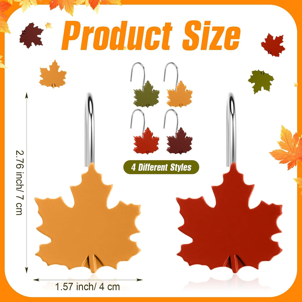 Yungyan 12 Pcs Fall Shower Curtain Hooks, Maple Leaf Shower Hangers