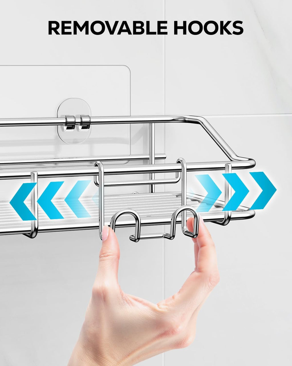 Nieifi Shower Caddy Shelf with Hooks Storage Rack Organizer Adhesive Stainless Steel without Drilling for Bathroom, Lavatory, Washroom, Restroom, Shower, Toilet, Kitchen (Sliver, 3 Pack)