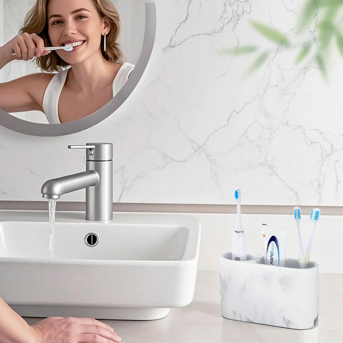 Luxspire 2 Slots Toothbrush and Toothpaste Holder, Resin, Gravel White