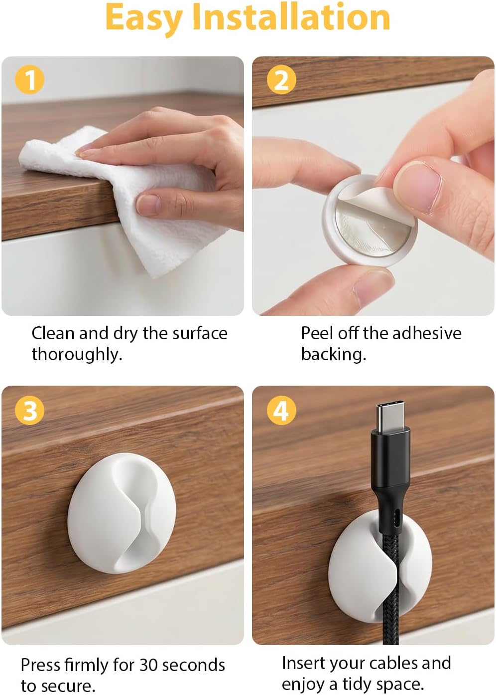 Shintop 6pcs Cord Holder, Self-Adhesive Cable Clips for Phone Chargers