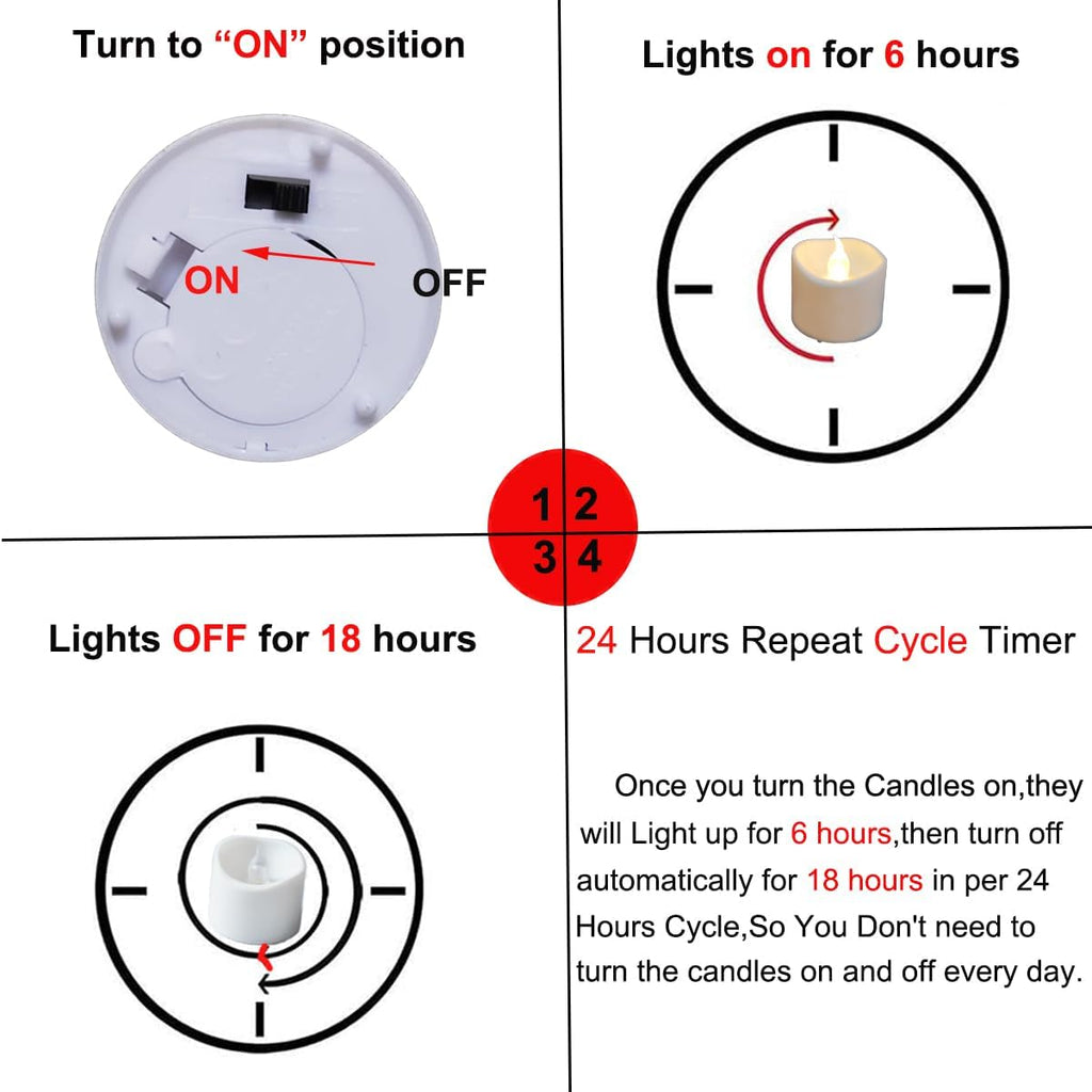 Flickering Flameless Led Tealight Candles with Timer, 6 Hours On and 18 Hours Off in 24 Hours Cycle Automatically Battery Votive Candles for Home Decoration,12 Pack,Warm White