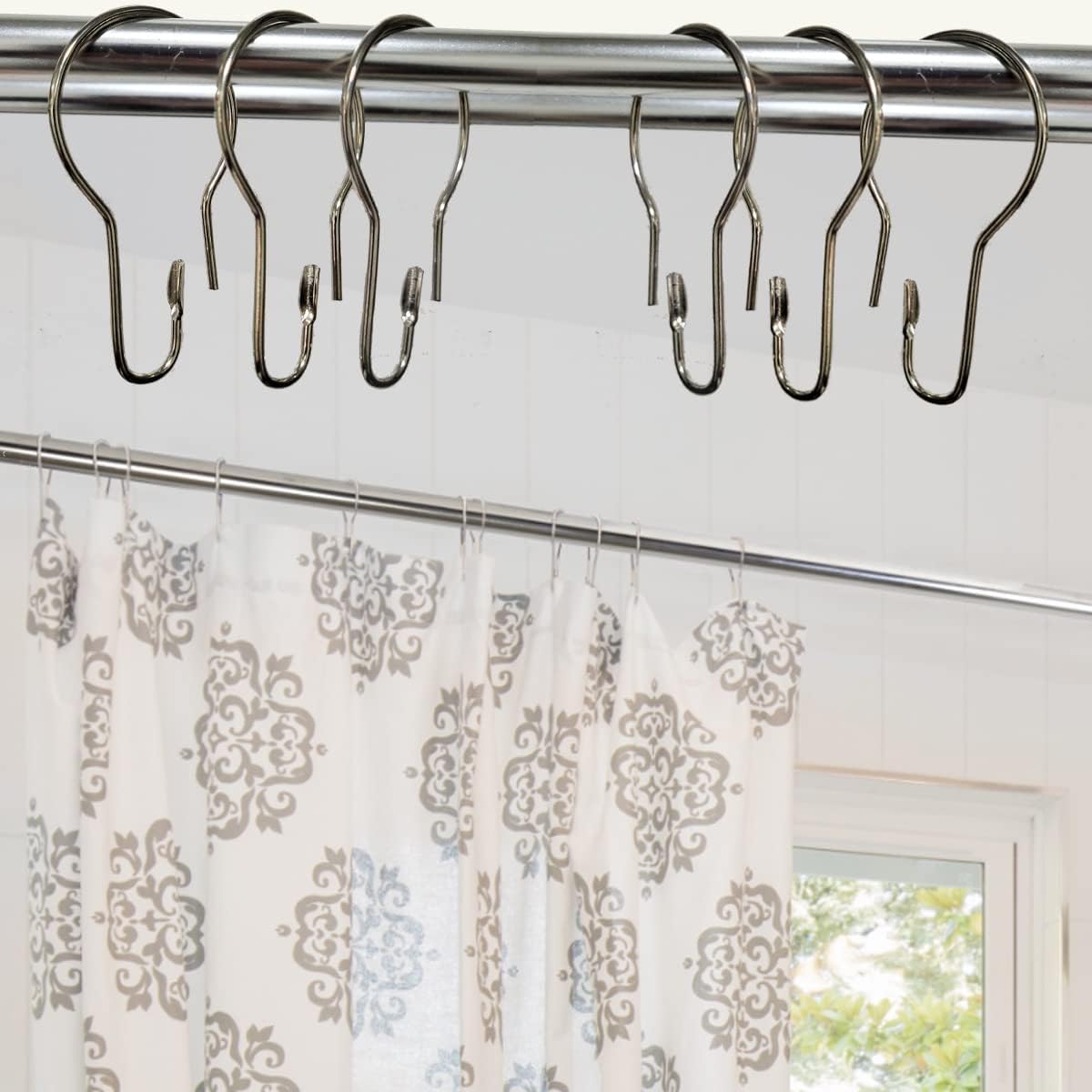 Shower Curtain Rings Hooks, Rust-Resistant Metal Shower Curtain Hooks, Stainless Steel Shower Curtain Rings for Bathroom Shower Curtain Rod (100PCS)