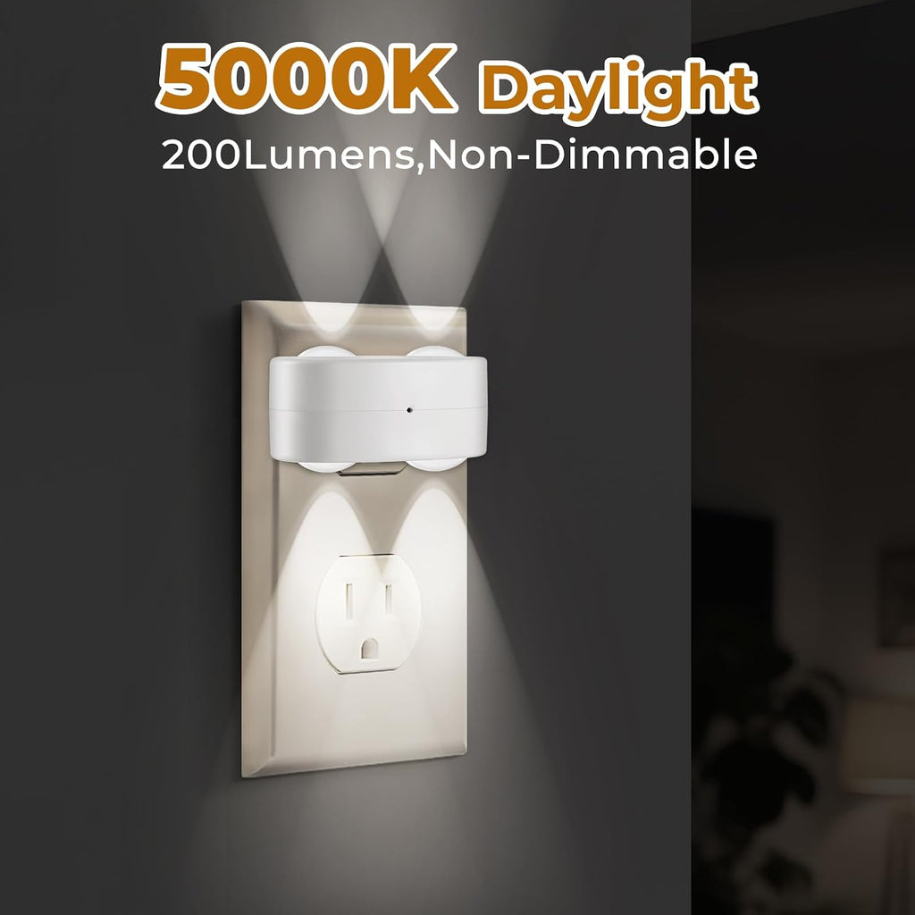 4 Pack Night Light, Plug-in Wall NightLights with Rotatable, Dusk to Dawn Sensor Auto On/Off, 5000K Daylight 100 Lumens, for Hallway Living Room Kitchen Garage Stairway