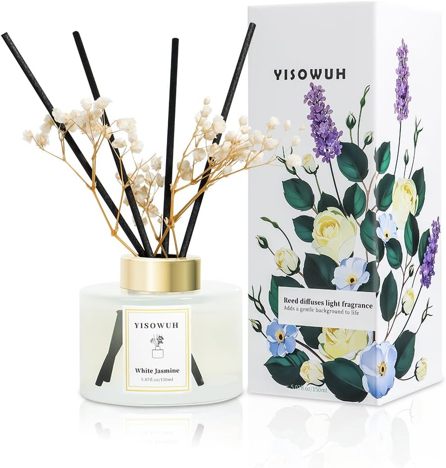 Reed Diffuser Set,5.07 fl oz (150 ml) - White Jasmine Oil Diffusers with 8 Reed Sticks,Home Fragrance Reed Diffuser for Bathroom Shelf Decor