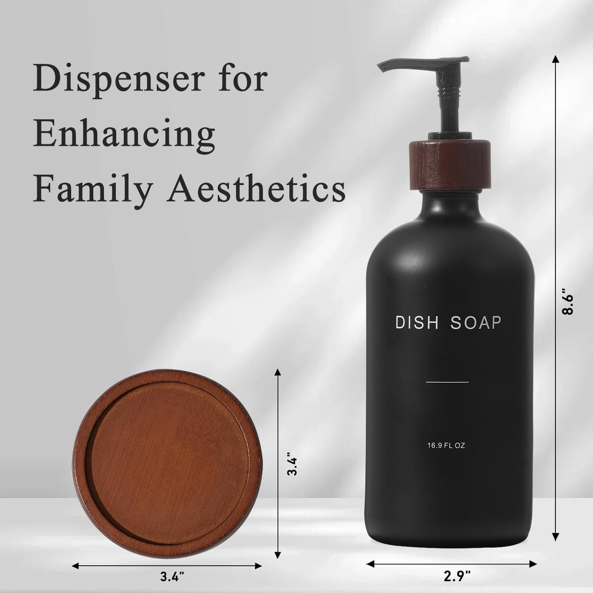 Glass Dish Soap Dispenser with Pump, Black