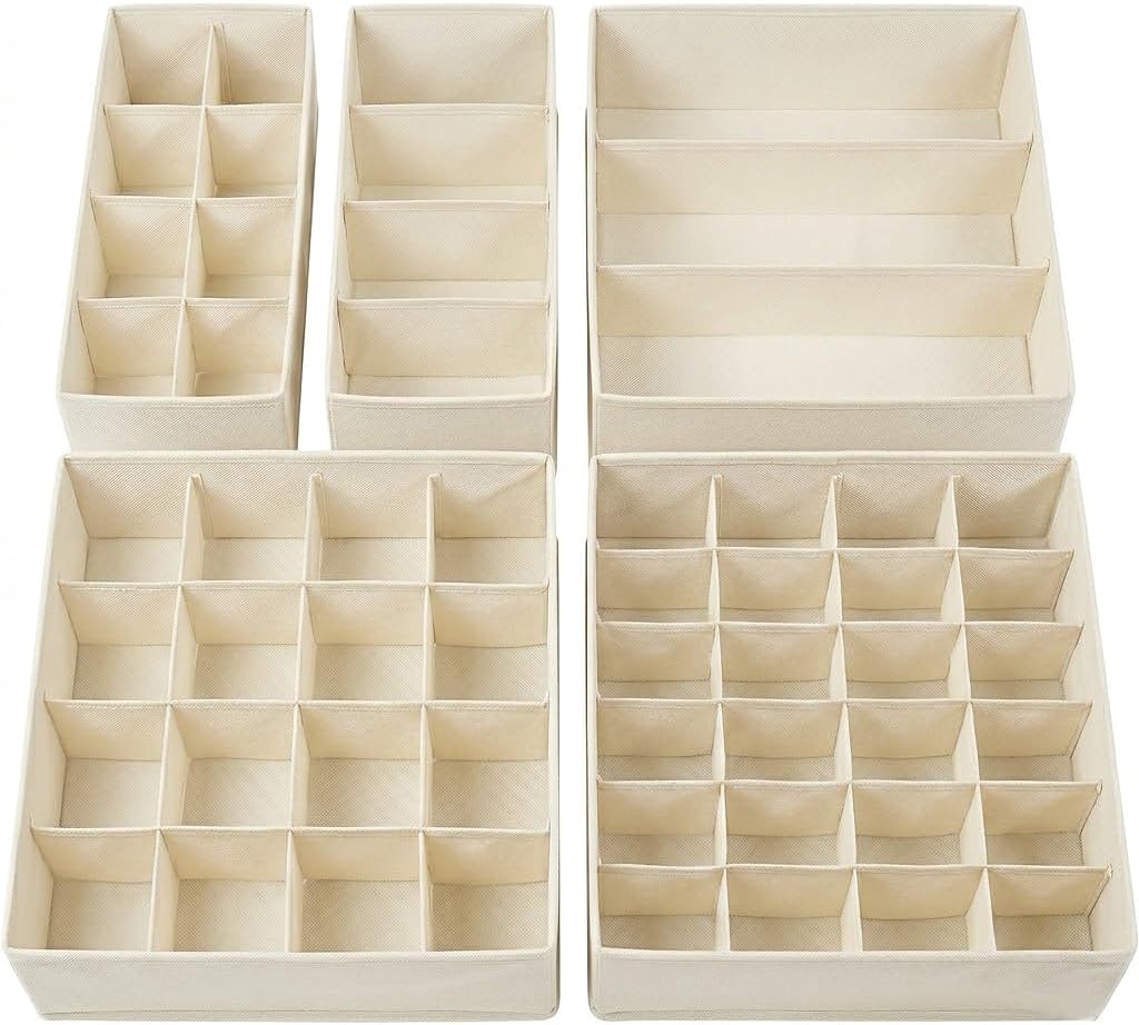 SUREMAX 5-Pack Underwear Drawer Organizer for Socks, Bras, Ties, Off-White
