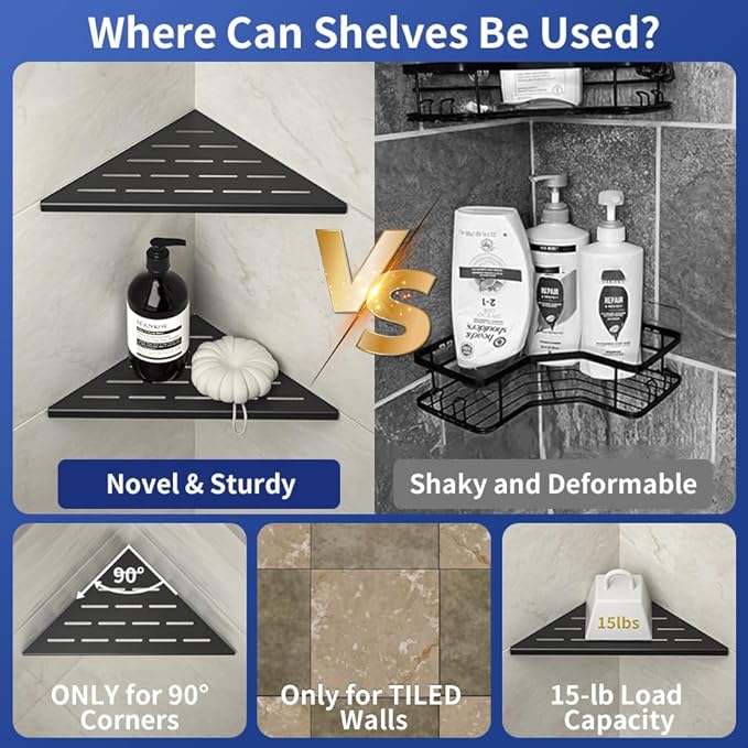 Corner Shower Shelf 10" Matte Black