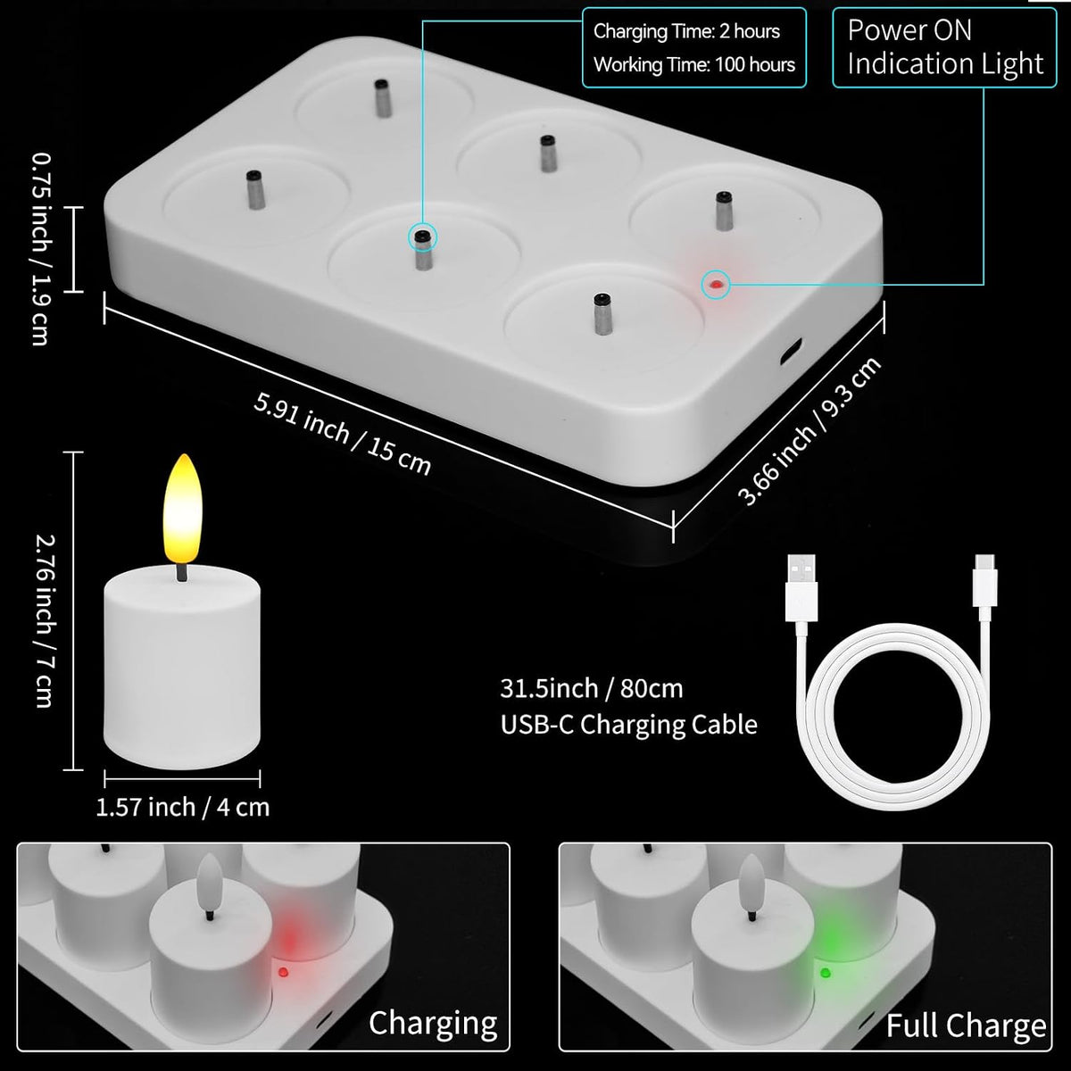 6 Pack Rechargeable Tea Lights Flameless Candles with Remote & Timer