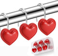 12 Pieces Heart Shaped Shower Curtain Hooks, Decorative Valentines Day Curtain Hooks,Stainless Steel Rust Resistant Curtain Rings, Red