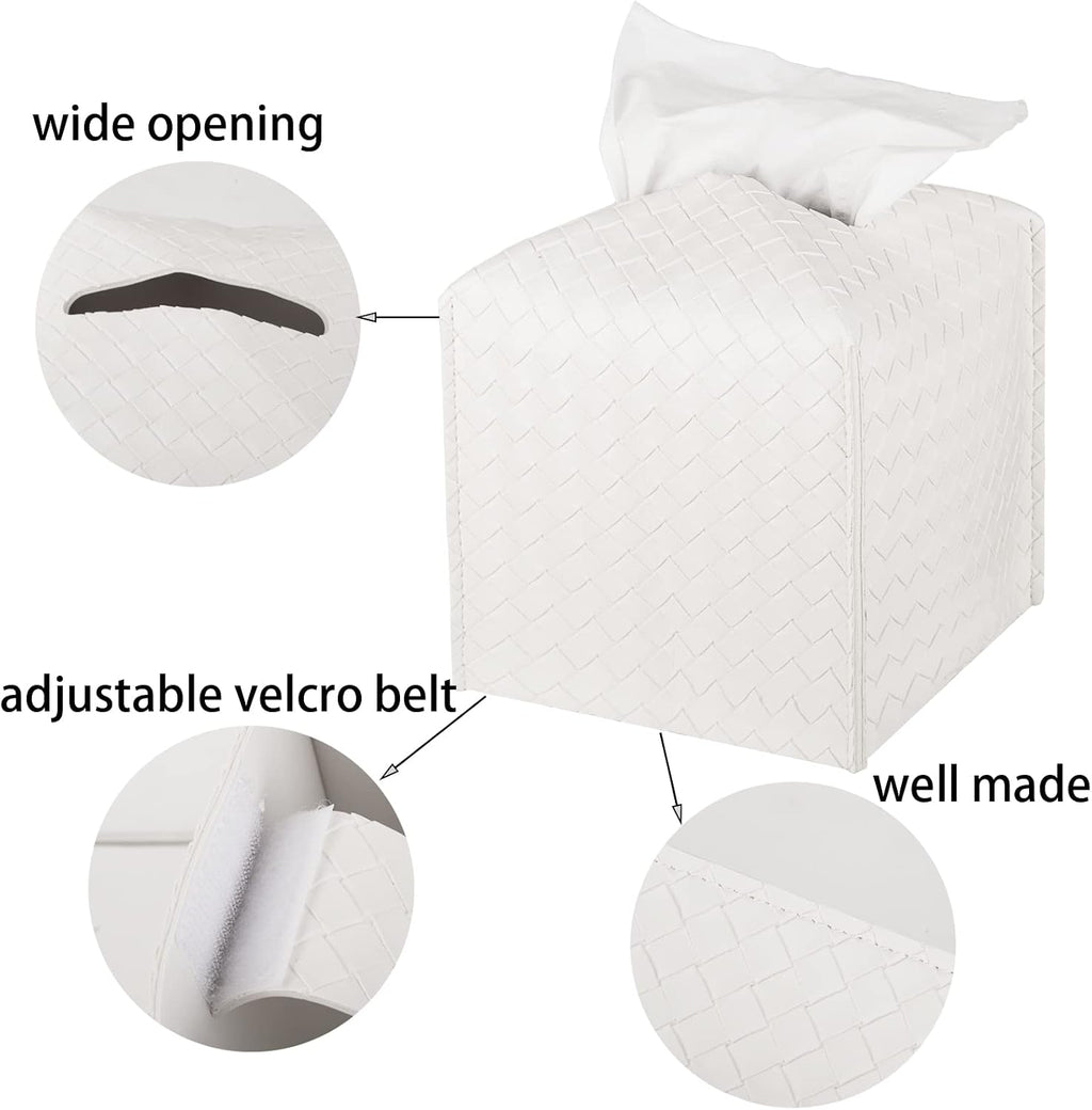 Tissue Box Cover Square Leather Facial Paper Holder, White
