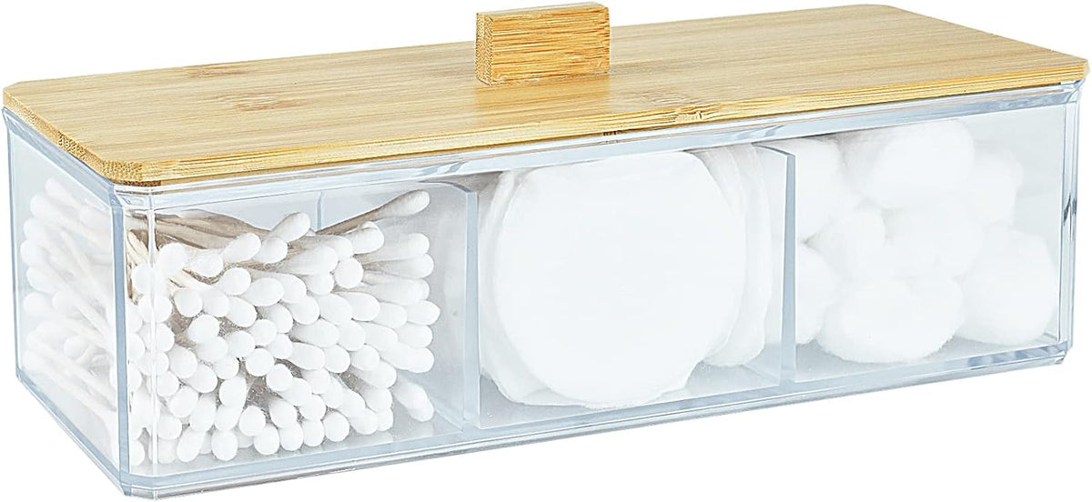 Acrylic Qtip Holder Dispenser, 3 Compartments Cotton Swab Holder