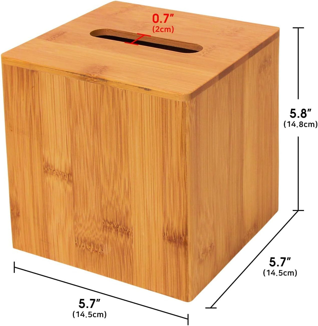 J JACKCUBE Design Premium Bamboo Tissue Box Cover – Modern Square Design for Home, Office, and Bathroom – Eco-Friendly and Durable Tissue Holder - MK273A