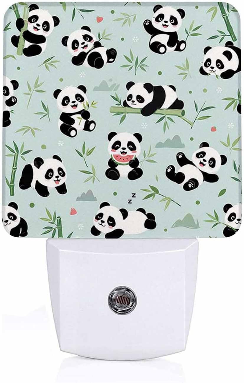 LED Night Light Lamp with Smart Sensor Dusk to Dawn Sensor,Texture with Funny Little Pandas Have Fun Night Light Daylight White,0.5W Plug-into Wall for Adults,Bedroom,Bathroom,Hallway,Kitchen